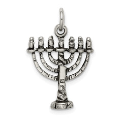 Sterling Silver 925 Antiqued Menorah Charm Classic Vintage-Inspired Design