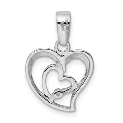 Sterling Silver Rhodium-Plated CZ Double Heart Pendant, Elegant Polished Design