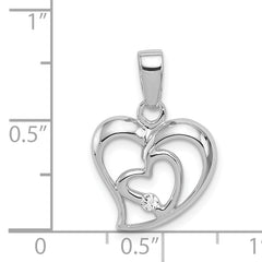 Sterling Silver Rhodium-Plated CZ Double Heart Pendant, Elegant Polished Design