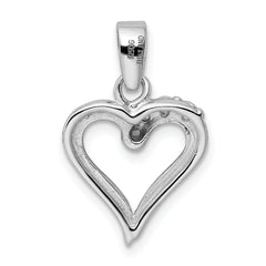 Sterling Silver 925 Heart Pendant with Clear CZ and Polished Rhodium