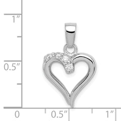 Sterling Silver 925 Heart Pendant with Clear CZ and Polished Rhodium