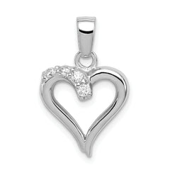 Sterling Silver Rhodium Plated CZ Heart Pendant