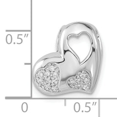 Sterling Silver CZ Heart Pendant with Polished Rhodium Finish
