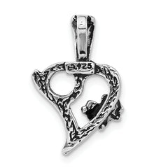 Sophia Jewelers Sterling Silver 925 Heart Charm with Antiqued Finish
