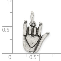 Sterling Silver 925 Sign Language Charm with Antiqued Polished Finish