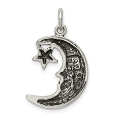 Sterling Silver 925 Men's Moon Charm Pendant Solid Antiqued Design