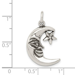 Sterling Silver 925 Men's Moon Charm Pendant Solid Antiqued Design