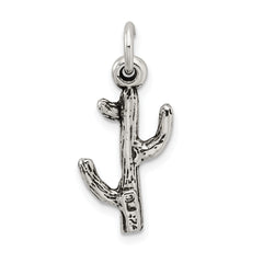 Sterling Silver 3D Cactus Charm for Men with Antiqued Finish