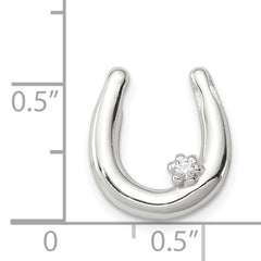 Sterling Silver 925 Polished Horseshoe Pendant with Clear CZ Elegance