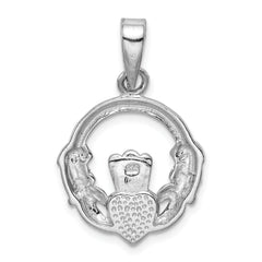 Sterling Silver Lab Blue Opal Claddagh Pendant with Rhodium Polish