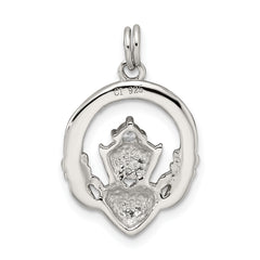 Sophia Jewelers Sterling Silver CZ Claddagh Pendant with Rhodium Polish