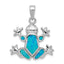 Blue Inlay Lab-Created Opal Frog Pendant in Sterling Silver, 24mm - Sophia Jewelers