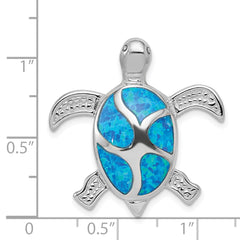 Sterling Silver Opal Turtle Pendant with Rhodium-Plated Finish