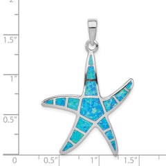 Sterling Silver 925 Opal Starfish Pendant with Rhodium-Plated Finish
