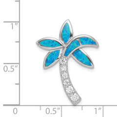 Sterling Silver 925 Palm Tree Pendant with CZ & Opal Inlay