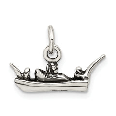 Sterling Silver 925 Polished Boat Charm with 3D Antiqued Design