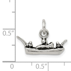 Sterling Silver 925 Polished Boat Charm with 3D Antiqued Design
