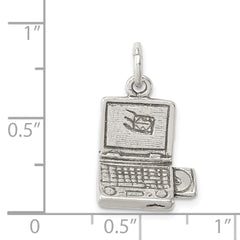 Sterling Silver 925 Antique Laptop Charm Vintage Flat Back Design