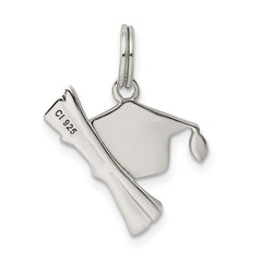 Sterling Silver 925 Graduation Cap Charm with Rhodium Black Enamel Finish