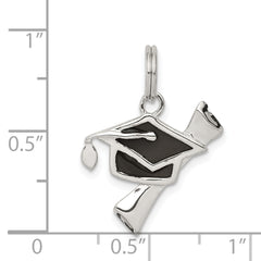Sterling Silver 925 Graduation Cap Charm with Rhodium Black Enamel Finish