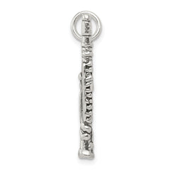Sterling Silver 925 Clarinet Charm with Antiqued 3D Design