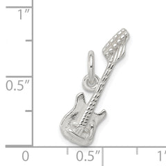 Sterling Silver Rhodium-Plated Electric Guitar Charm for Men Polished Finish