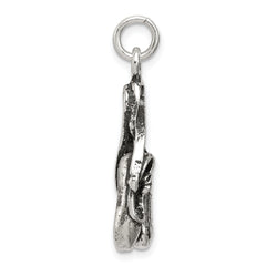 Sterling Silver 925 Ballet Shoes Charm with Antiqued 3D Design