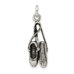 Sterling Silver 925 Ballet Shoes Charm with Antiqued 3D Design