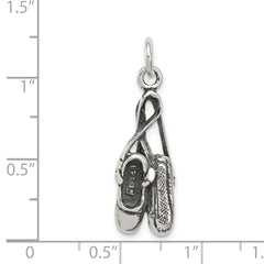 Sterling Silver 925 Ballet Shoes Charm with Antiqued 3D Design