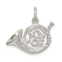 925 Sterling Silver French Horn Charm with Polished 3D Design