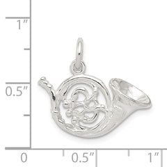 925 Sterling Silver French Horn Charm with Polished 3D Design