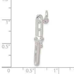 925 Sterling Silver 3D Trombone Charm with Polished Anti-Tarnish Finish