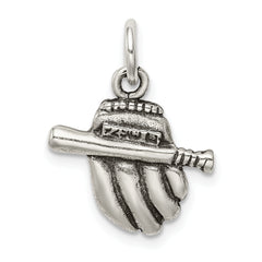 Sterling Silver 925 Baseball Glove/Bat Charm for Men with Antiqued Finish