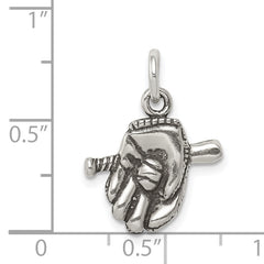 Sterling Silver 925 Baseball Glove/Bat Charm for Men with Antiqued Finish