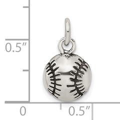 Sterling Silver 925 Men's Baseball Charm with Polished Antique Finish