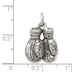 Sterling Silver Men's Antiqued Boxing Gloves Charm 925 Polished Finish