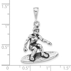 Sterling Silver 925 Women's Surfing Charm with Polished Antiqued Finish