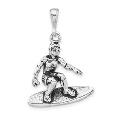 Sterling Silver Polished & Antiqued Surfing Charm