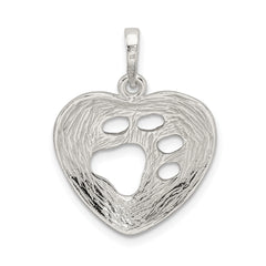 Sterling Silver 925 Heart Paw Print Pendant Anti-Tarnish Elegant Design