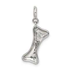 Sterling Silver CZ Dog Bone Charm Rhodium-Plated Elegant Pendant