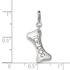 Sterling Silver CZ Dog Bone Charm Rhodium-Plated Elegant Pendant