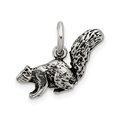 Sterling Silver 925 3D Squirrel Charm with Antiqued Finish