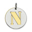 Sterling Silver GP Initial N Double Plate Round Charm