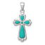 Sterling Silver Rhodium-plated Polished Imitation Turquoise Cross Pendant