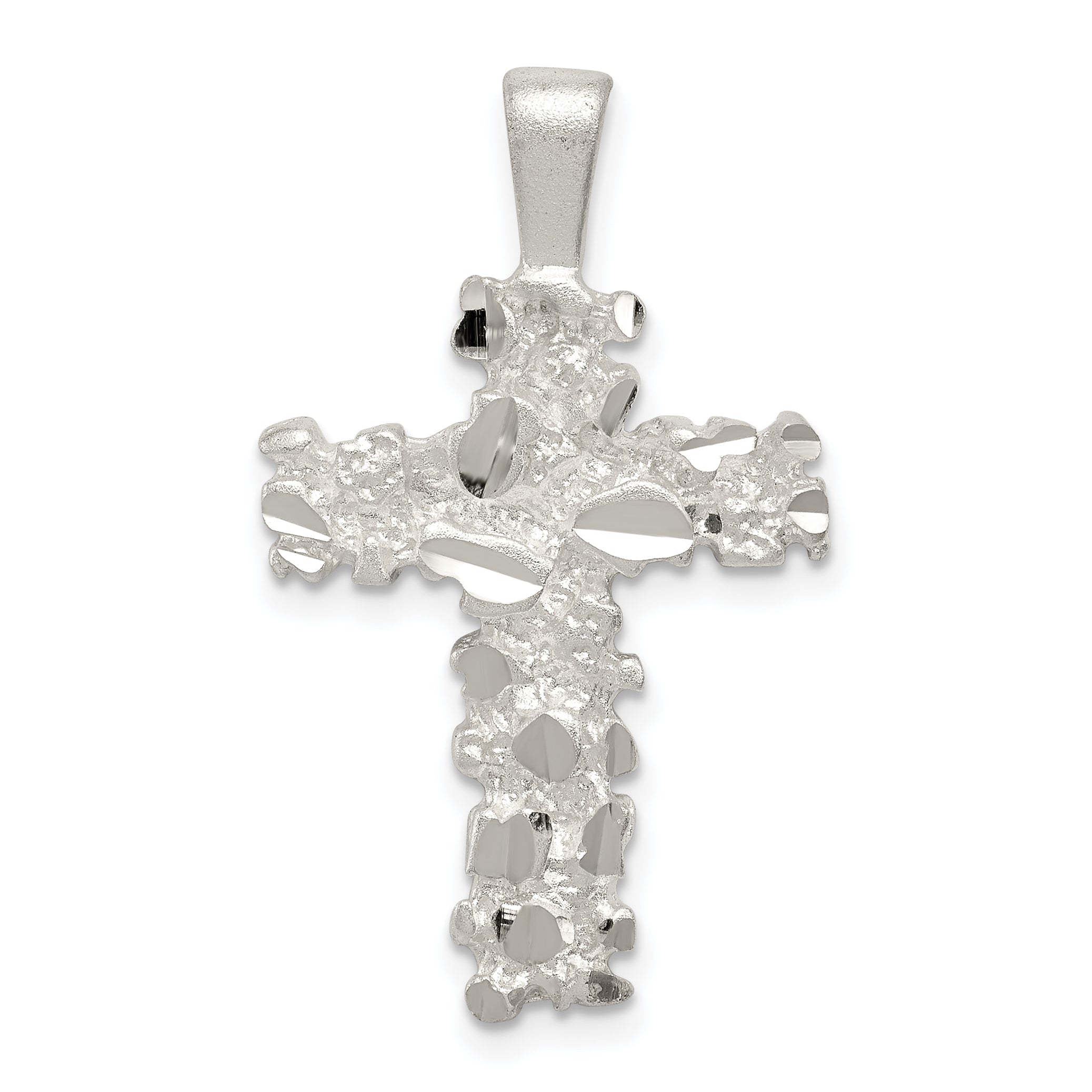 Sterling Silver Satin Finish Diamond-cut Cross Pendant