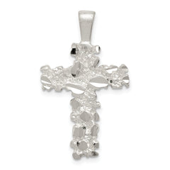 Sterling Silver Satin Finish Diamond-cut Cross Pendant
