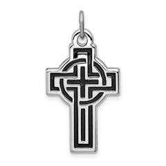 Sterling Silver & Black Rhodium Design Cross Pendant