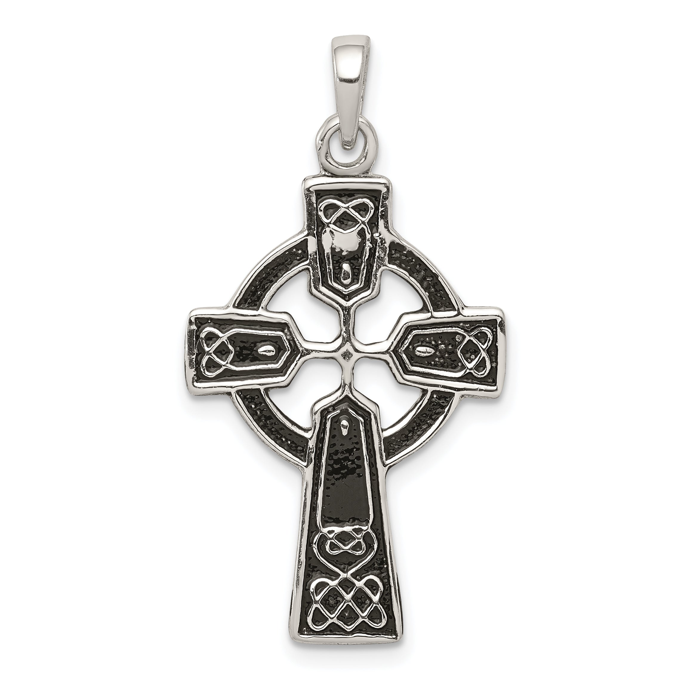 Sterling Silver Polished and Antiqued Celtic Cross Pendant