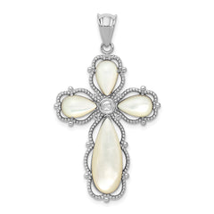 Sterling Silver Rhodium-plated Mother of Pearl Cross Pendant