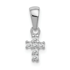 Sterling Silver Rhodium-plated Polished CZ Cross Pendant